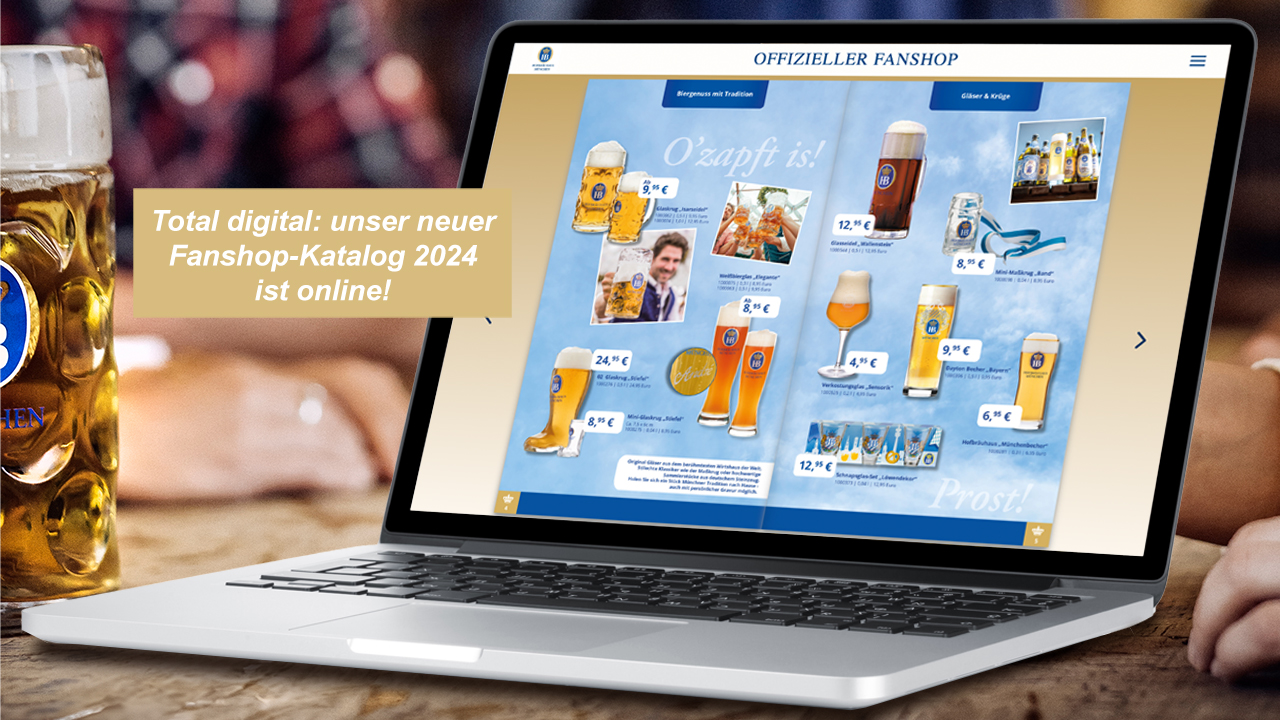 geöffnetes Laptop auf einem Schreibtisch, auf dem Bildschirm ist der Online-Katalog zu sehen vom HB-Shop