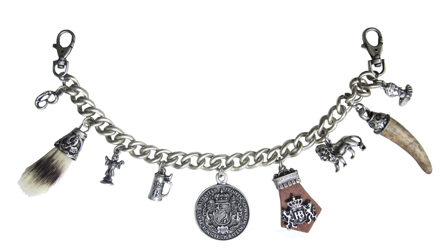 HB Herren Charivari mit Karabinerverschluss aus nickelfreiem Metall. Mit Zahlreichen Bayrischen Anhängern 