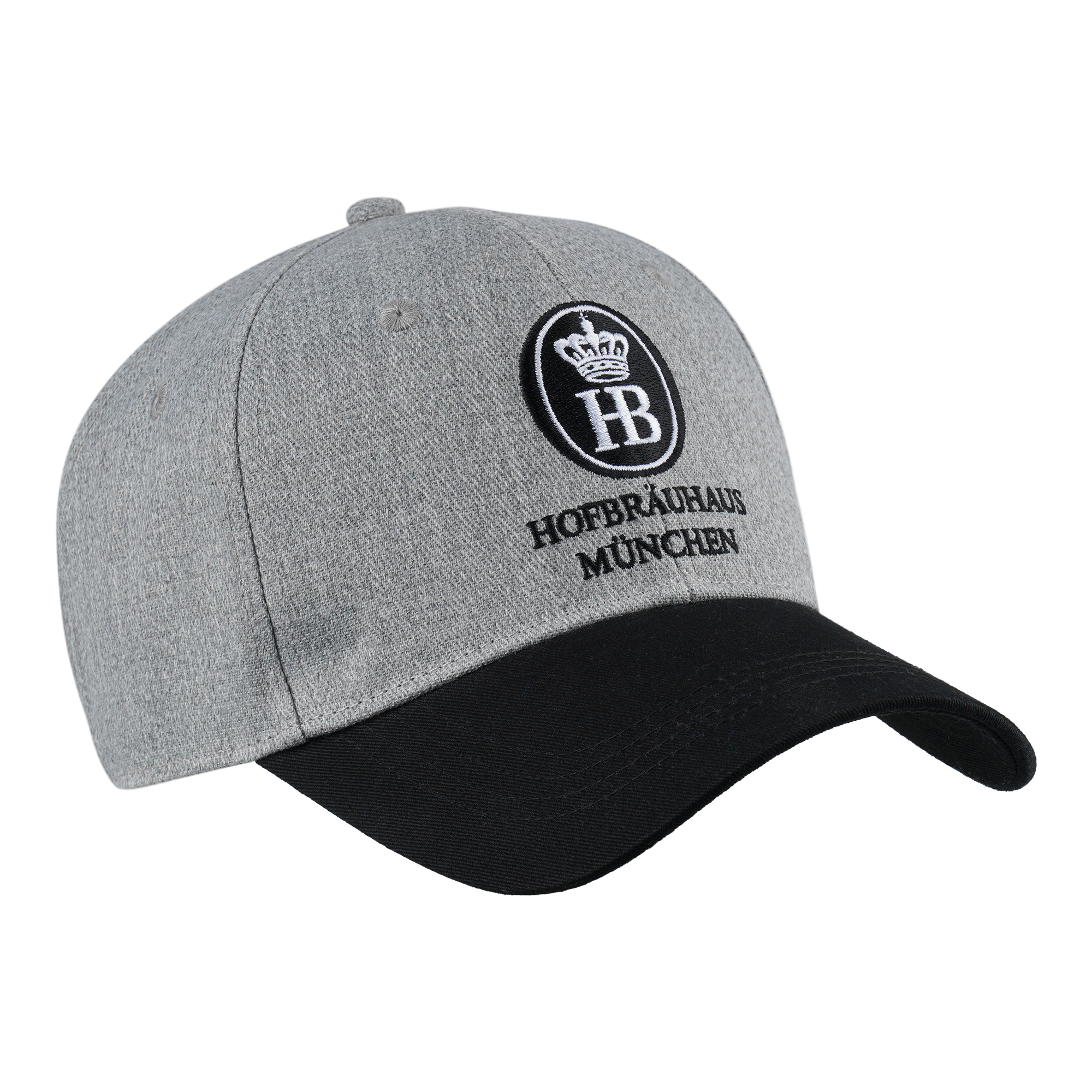 graue Cap mit gesticktem HB-Logo und  dunklem Schirm