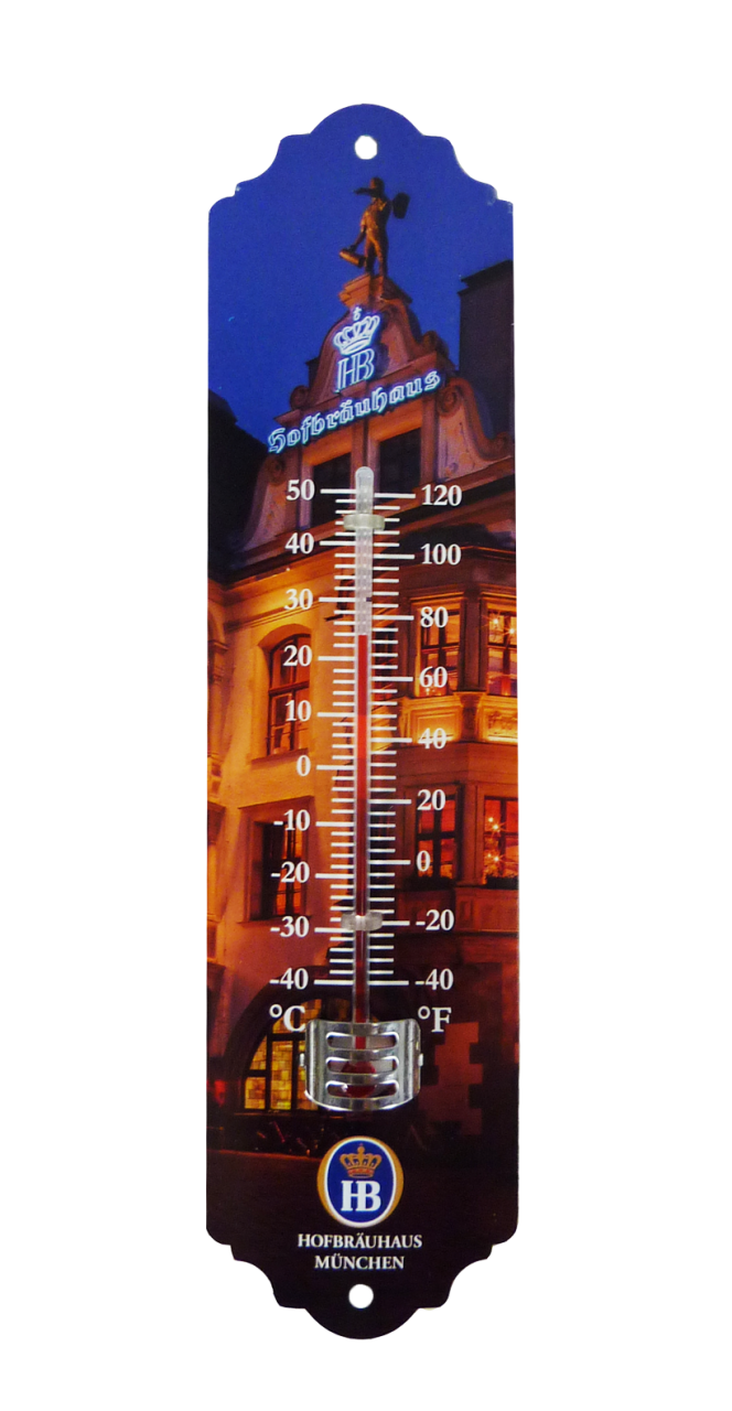 Thermometer mit Hofbräuhaus München Motiv bei Nacht