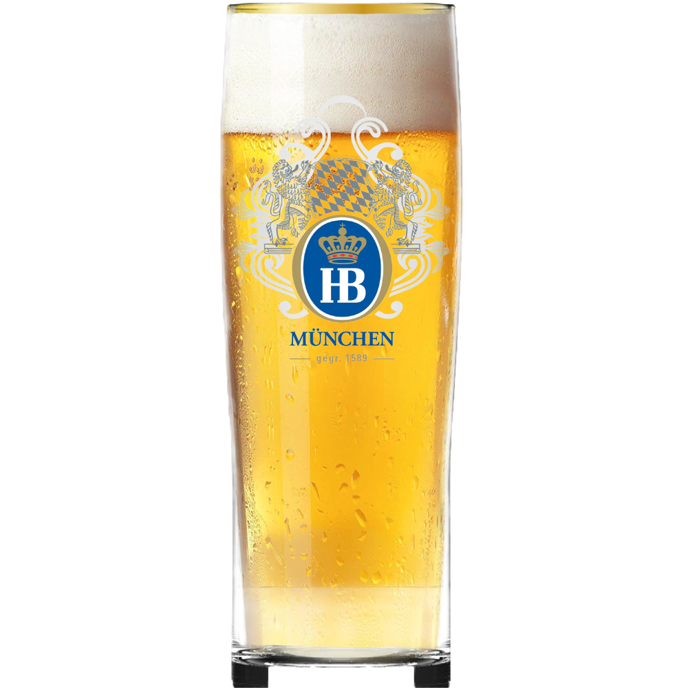 Daytonbecher mit Goldrand und HB-Löwenlogo, gefüllt