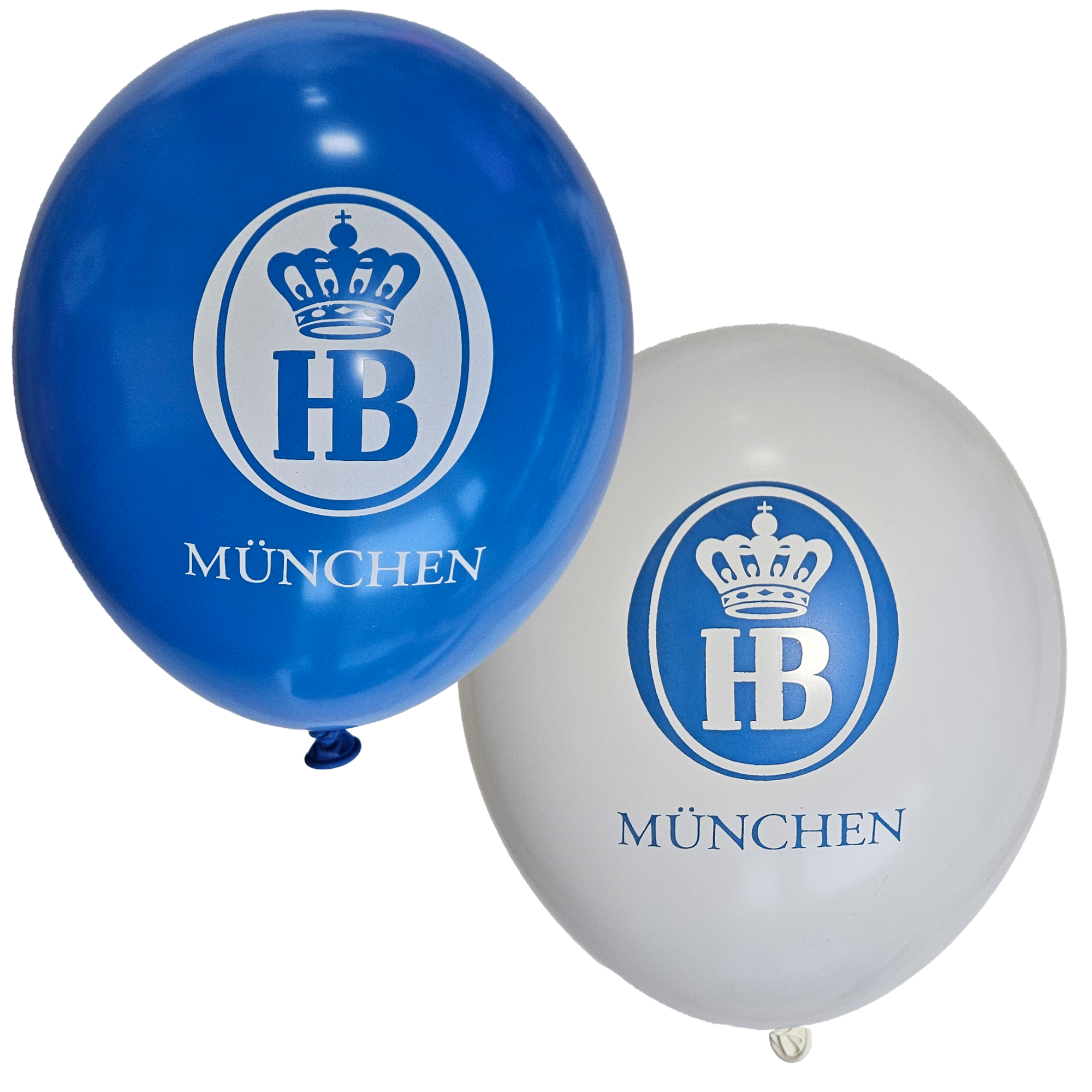Geschenkpaket Oktoberfest dahoam Zwei Luftballons in Blau und Weiß mit HB-Logo und Aufschrift 'München