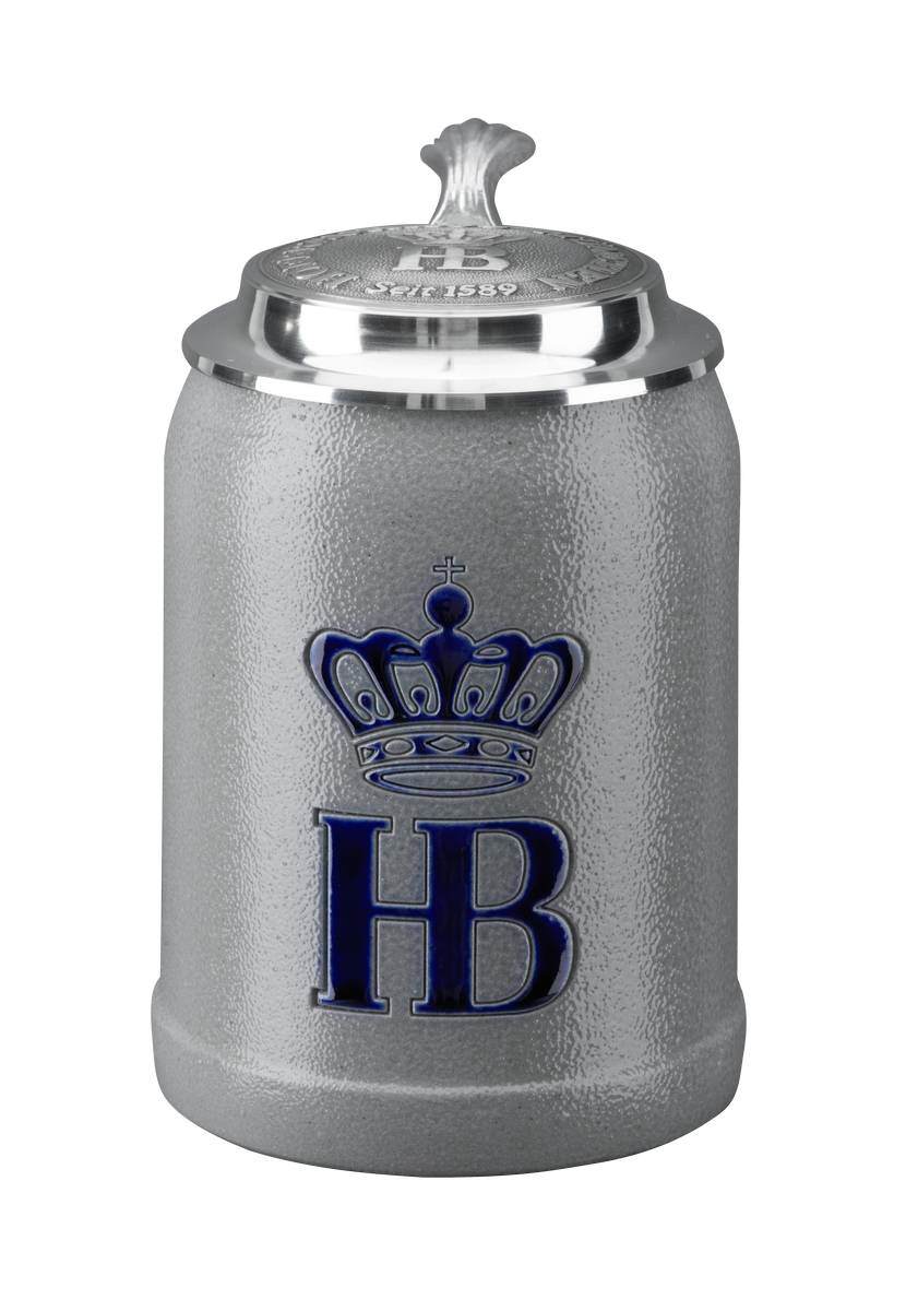 HB Krug Salzglasur mit Zinndeckel 0,5 l mit Gravur