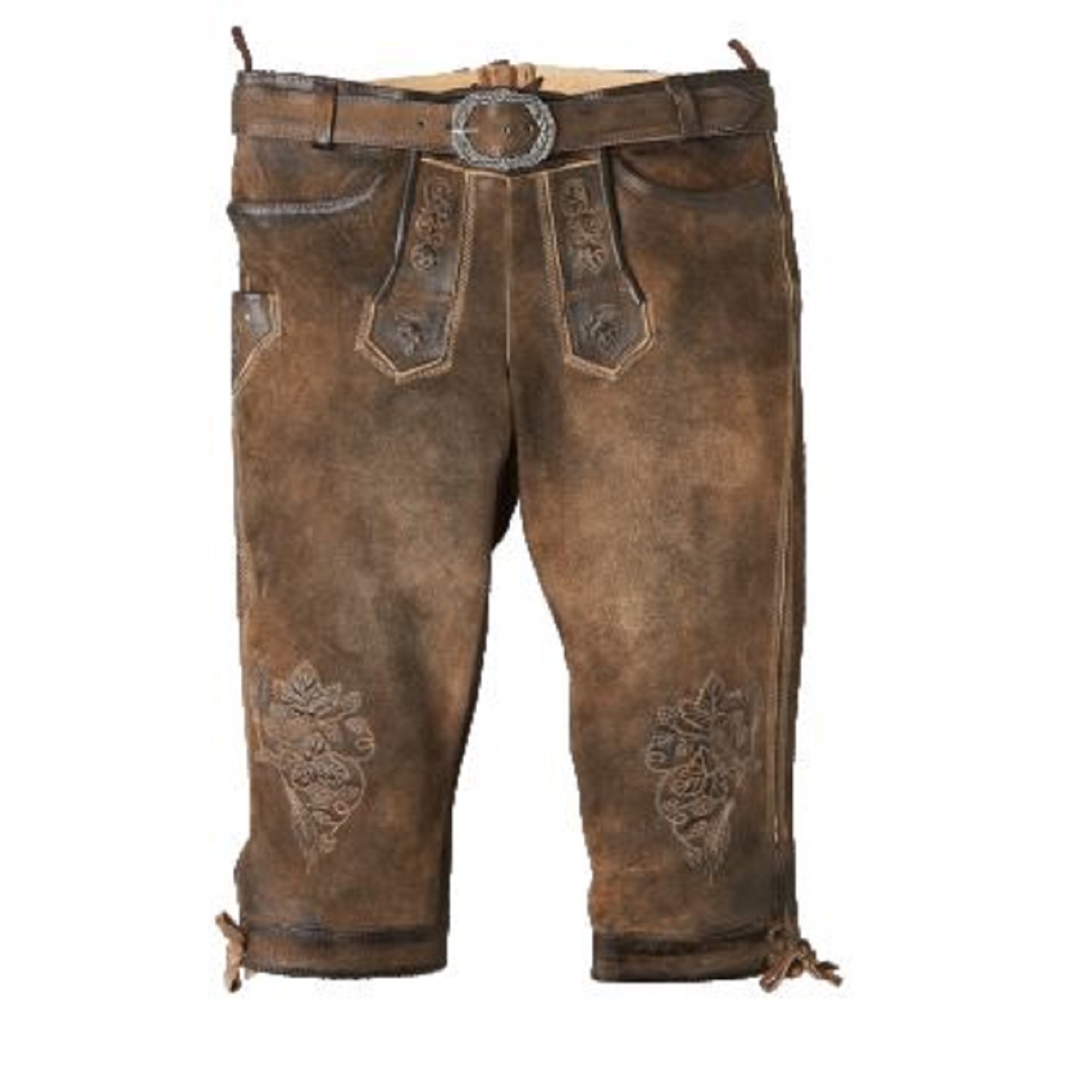 braune kniegebundene Lederhose von vorne